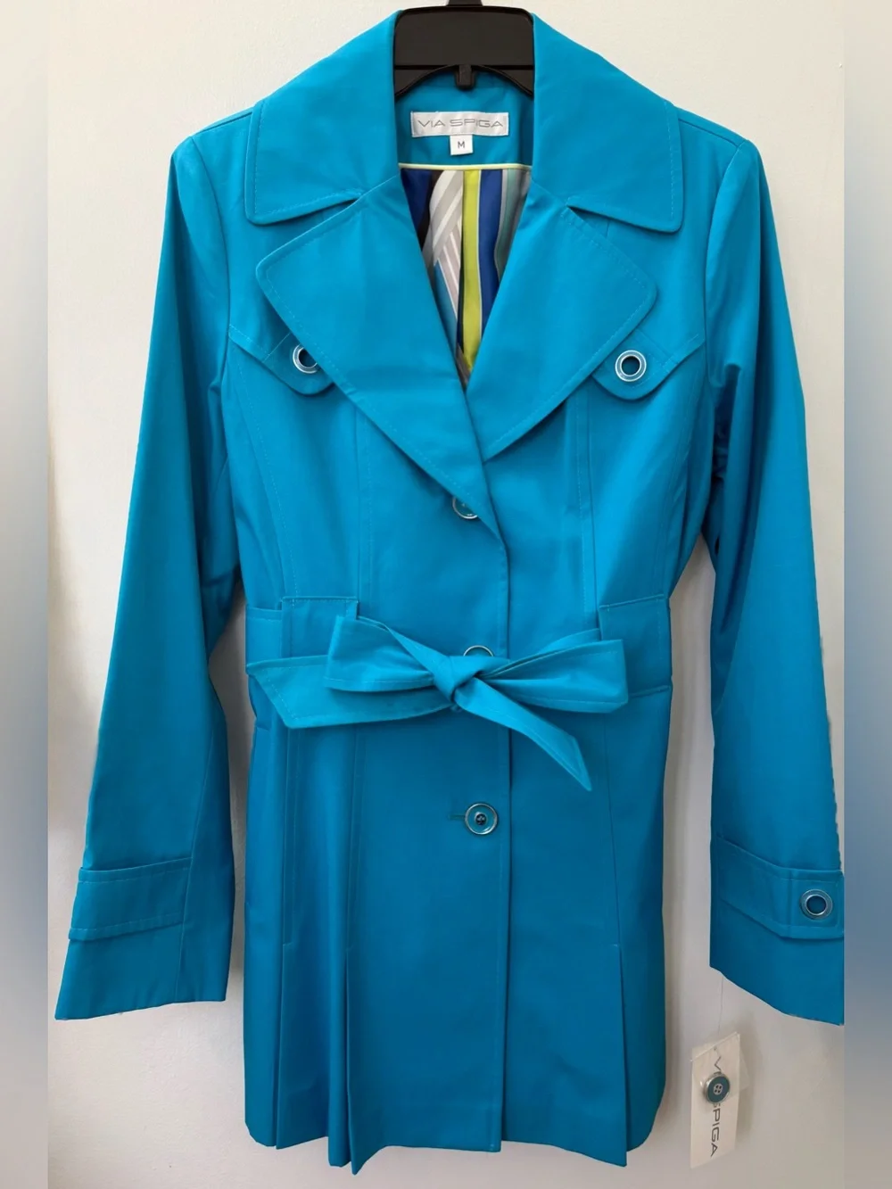 NEW WITH TAGS! Turquoise double breasted Via Spiga Raincoat jacket, Sz M - Picture 1 of 7